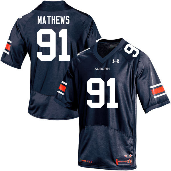 Men #91 Ian Mathews Auburn Tigers College Football Jerseys Sale-Navy